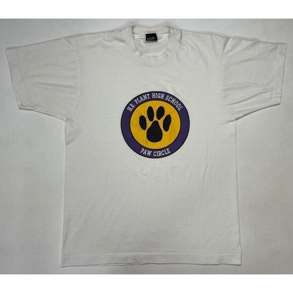 VINTAGE HB Plant High School Paw Circle T-shirt Men Medium 80s 90s Single Stitch - Picture 1 of 8
